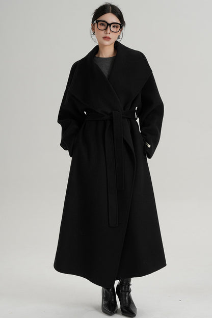 Large Lapel Long Wool Coat