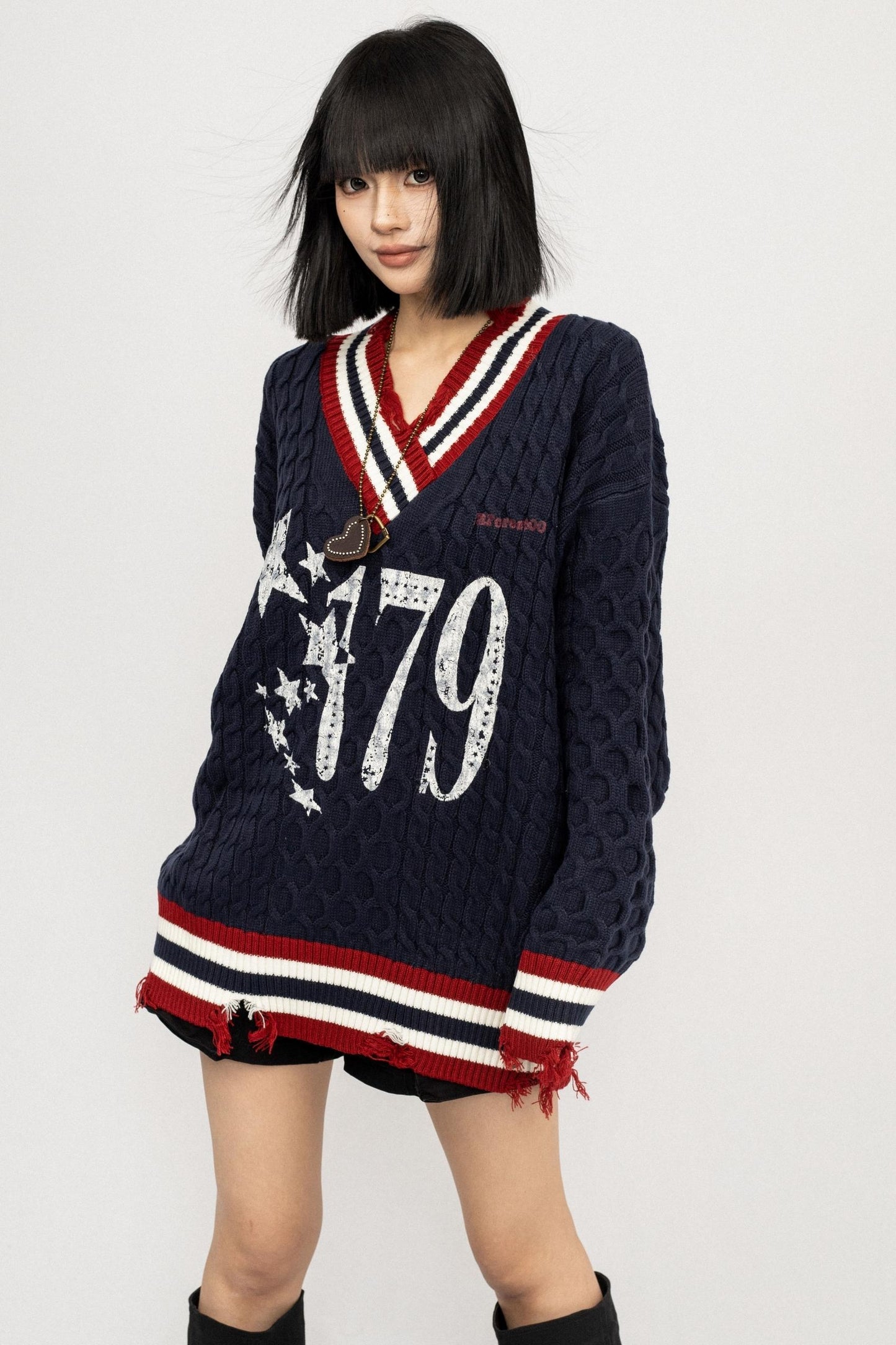 Lazy V-Neck Knitted Top