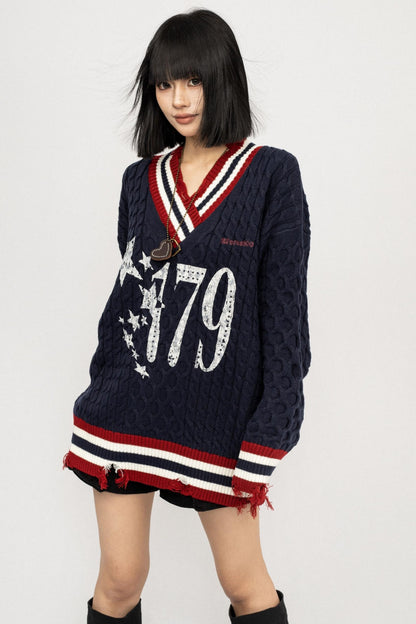 Lazy V-Neck Knitted Top