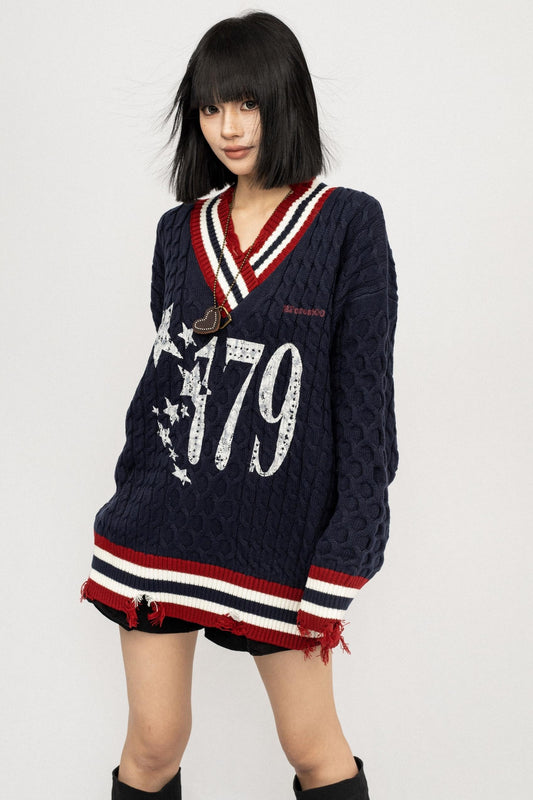 Lazy V-Neck Knitted Top