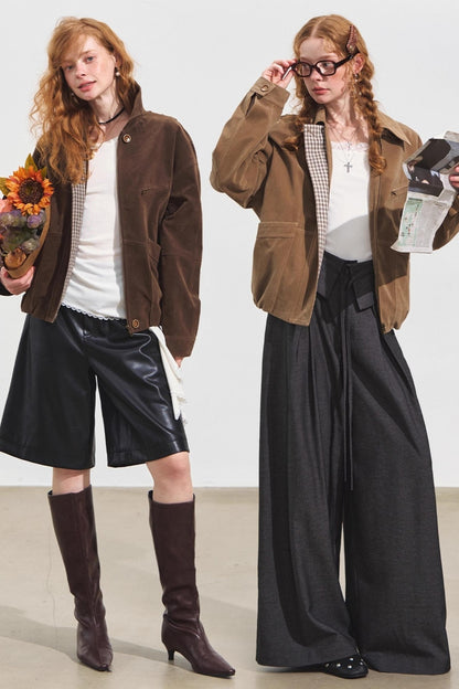 Lapel Suede Silhouette Jacket