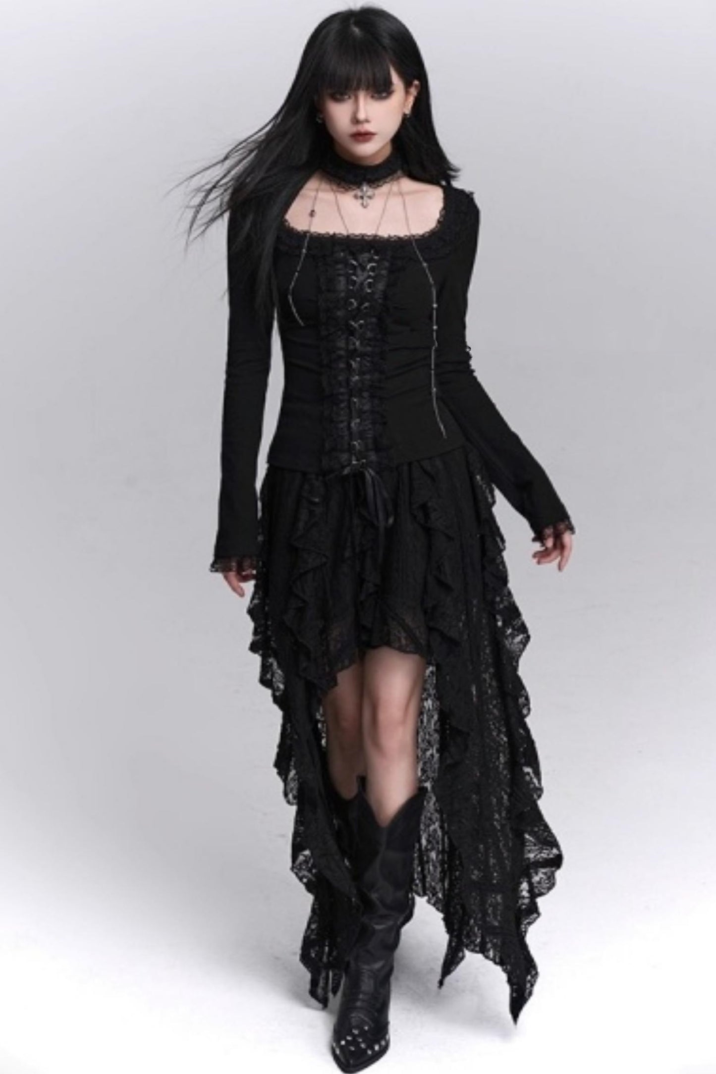 Irregular Lace Hem Skirt