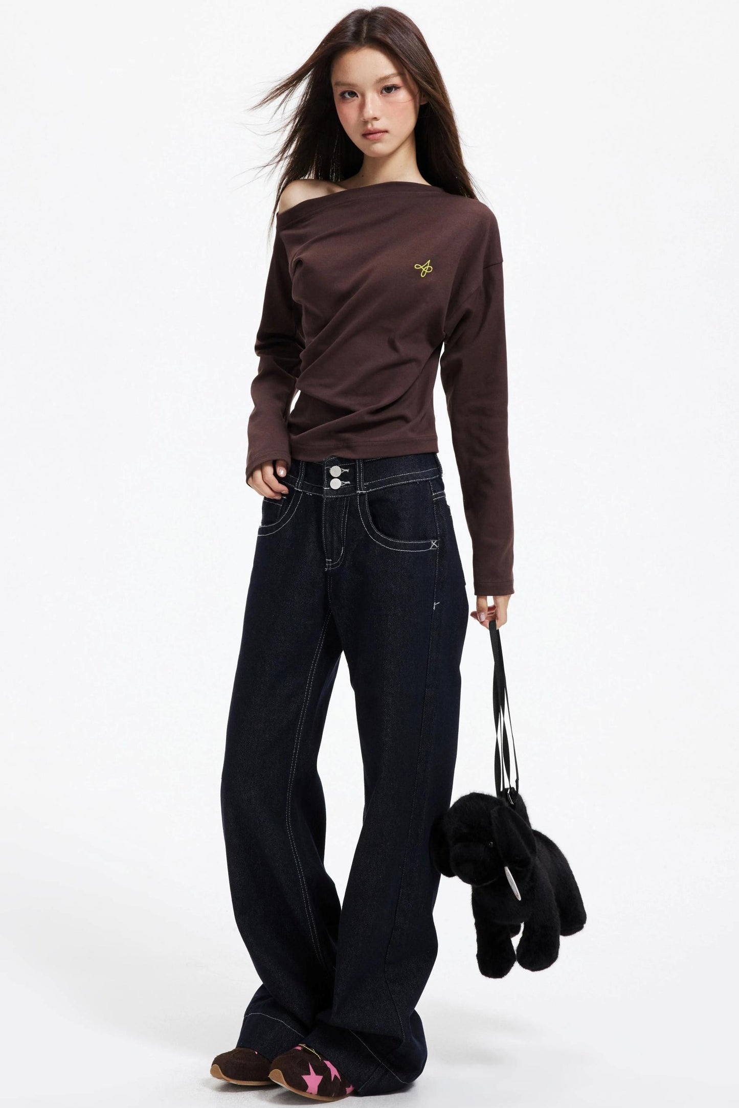 Irregular Slanted Shoulder Knitted Top