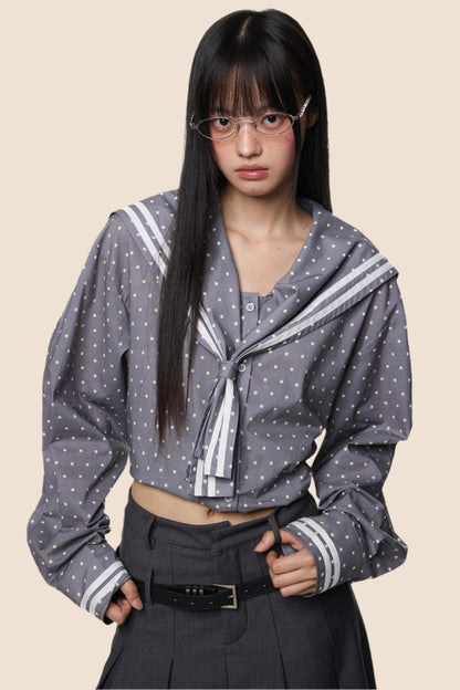 Navy Polka Dot Striped Shirt