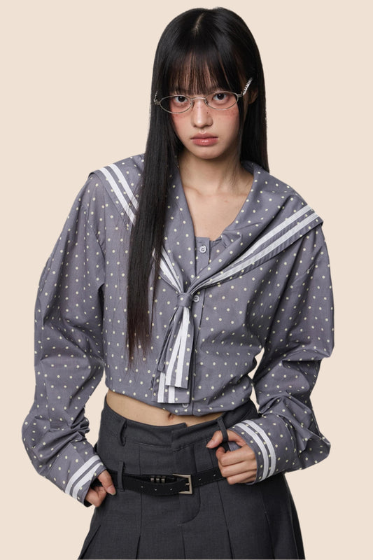 Navy Polka Dot Striped Shirt