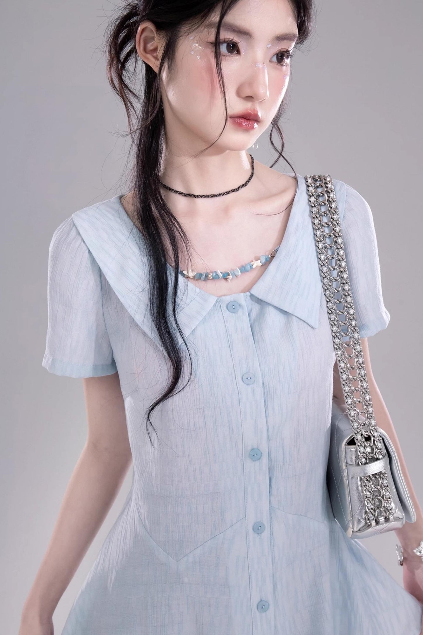 Blue Geometric Short Sleeve Shirt