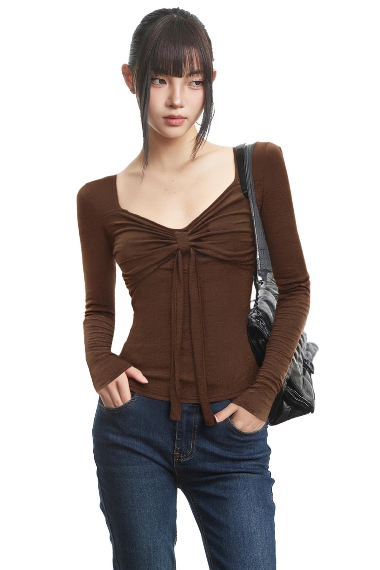 Autumn Brown V-Neck Long Sleeve Base Top