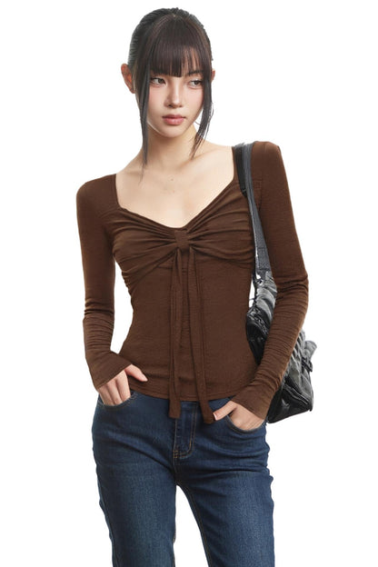 Autumn Brown V-Neck Long Sleeve Base Top