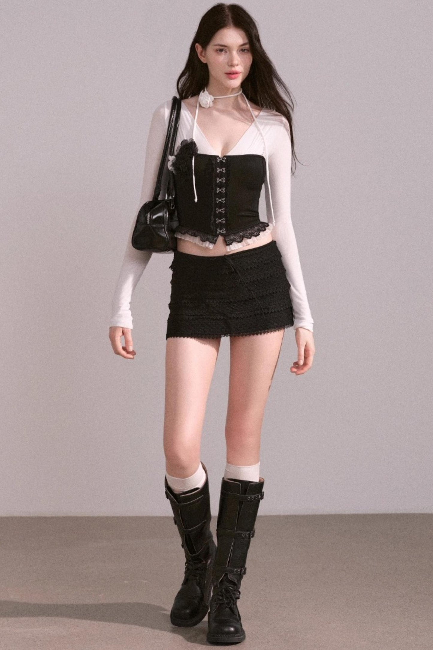 White Brown V-Neck Top