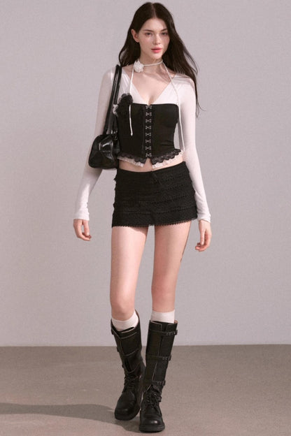 White Brown V-Neck Top