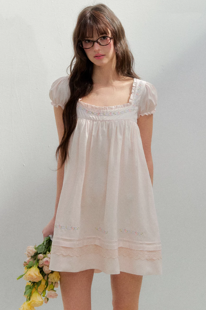 Square Neck Embroidered Dress