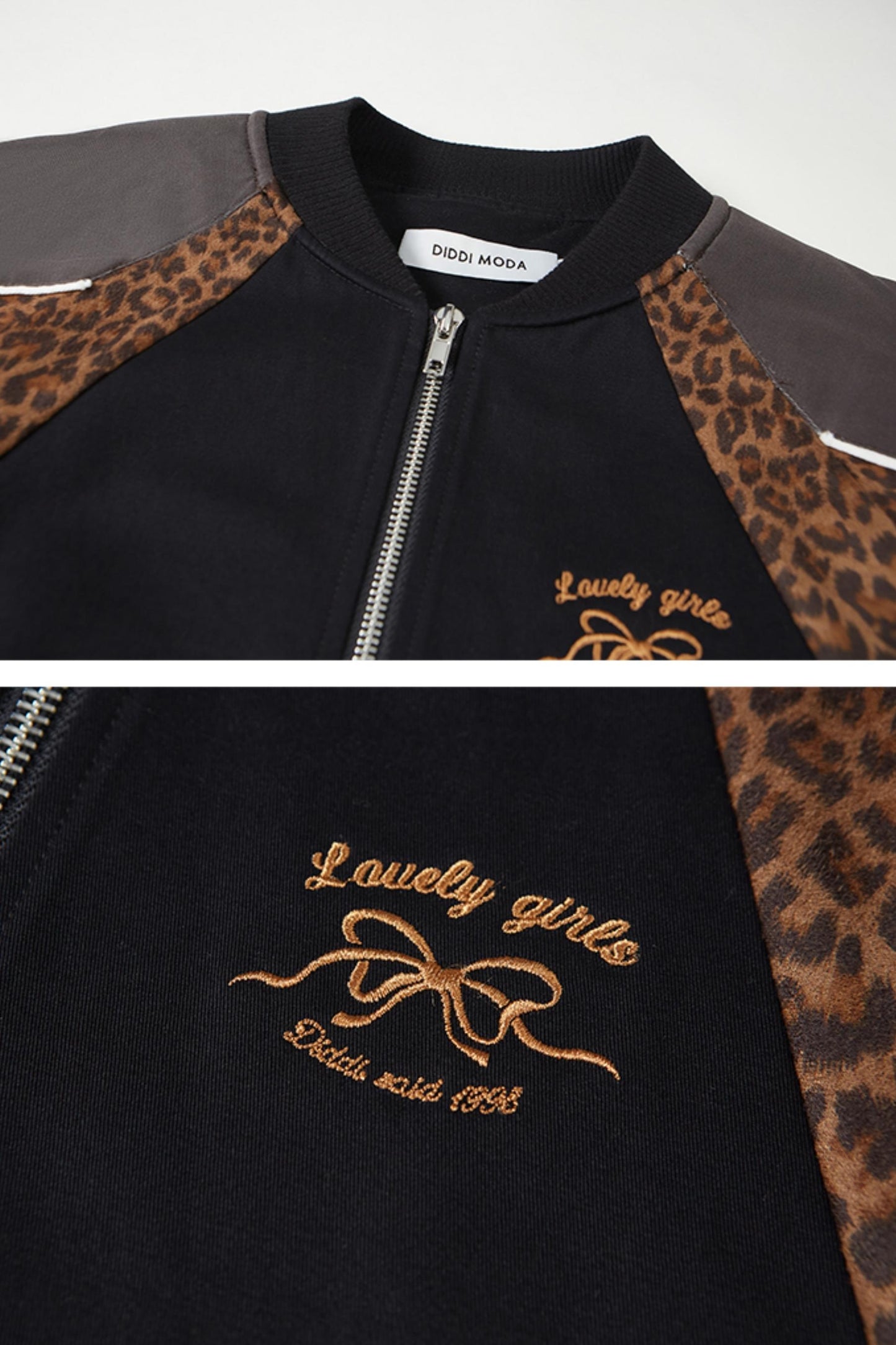 Leopard Print Bow Embroidered Jacket