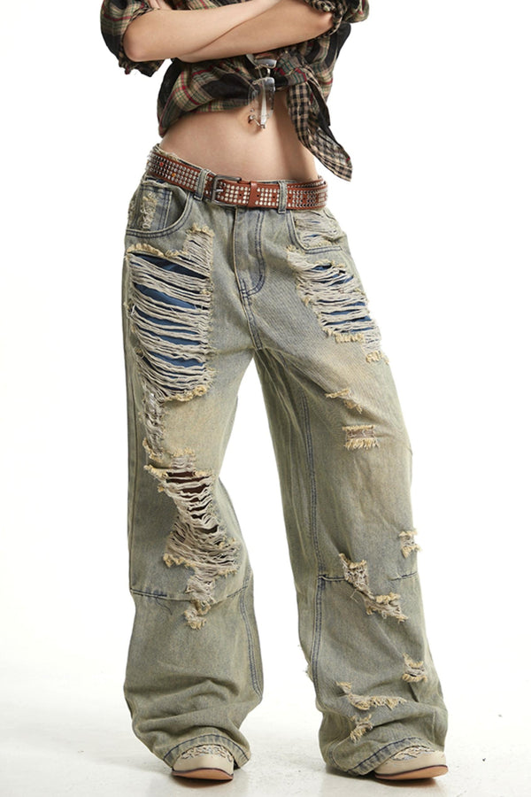 Retro Wide-Leg Denim Trousers