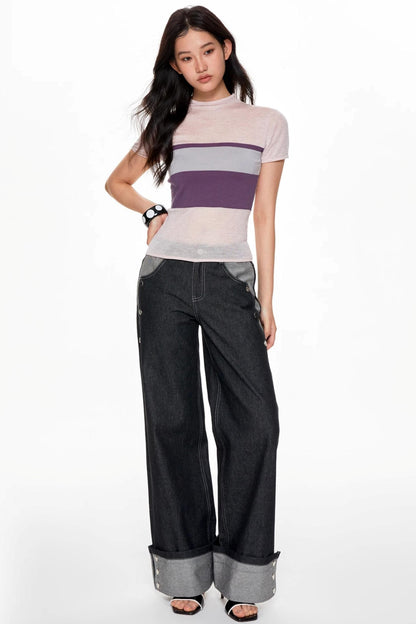 Color Collision High Neck Slim Top