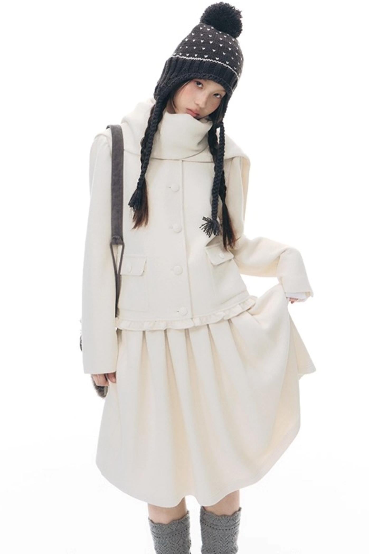 Knitted Scarf Collar Jacket Set-Up