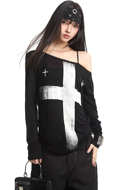 Cross Print Long Sleeve T-Shirt