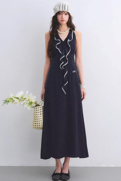 Marineblaues Rüschen-Spitzenkleid