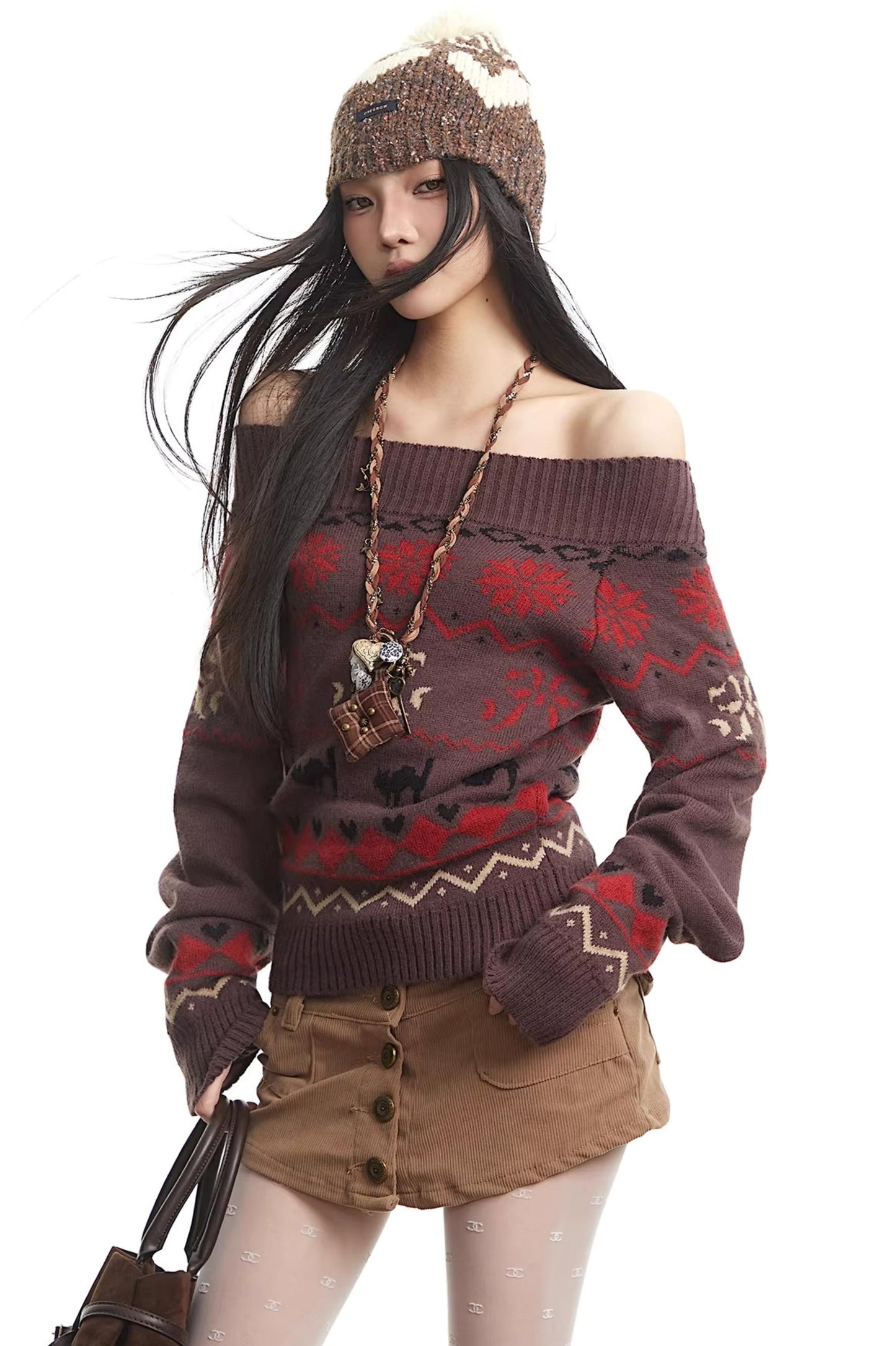 Fair Isle Off-Shoulder Sweater