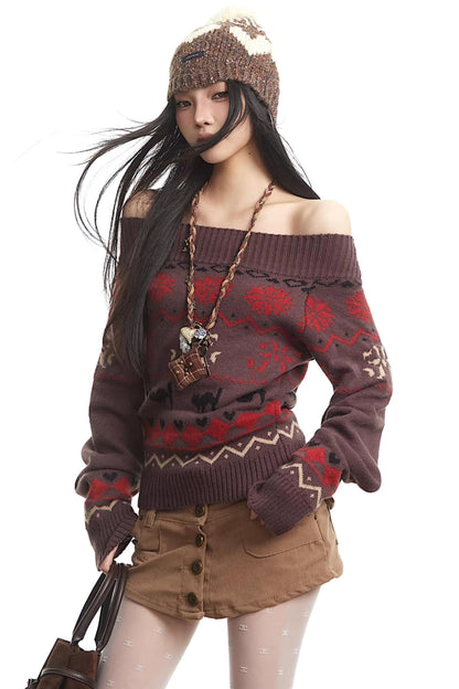 Fair Isle Off-Shoulder Sweater