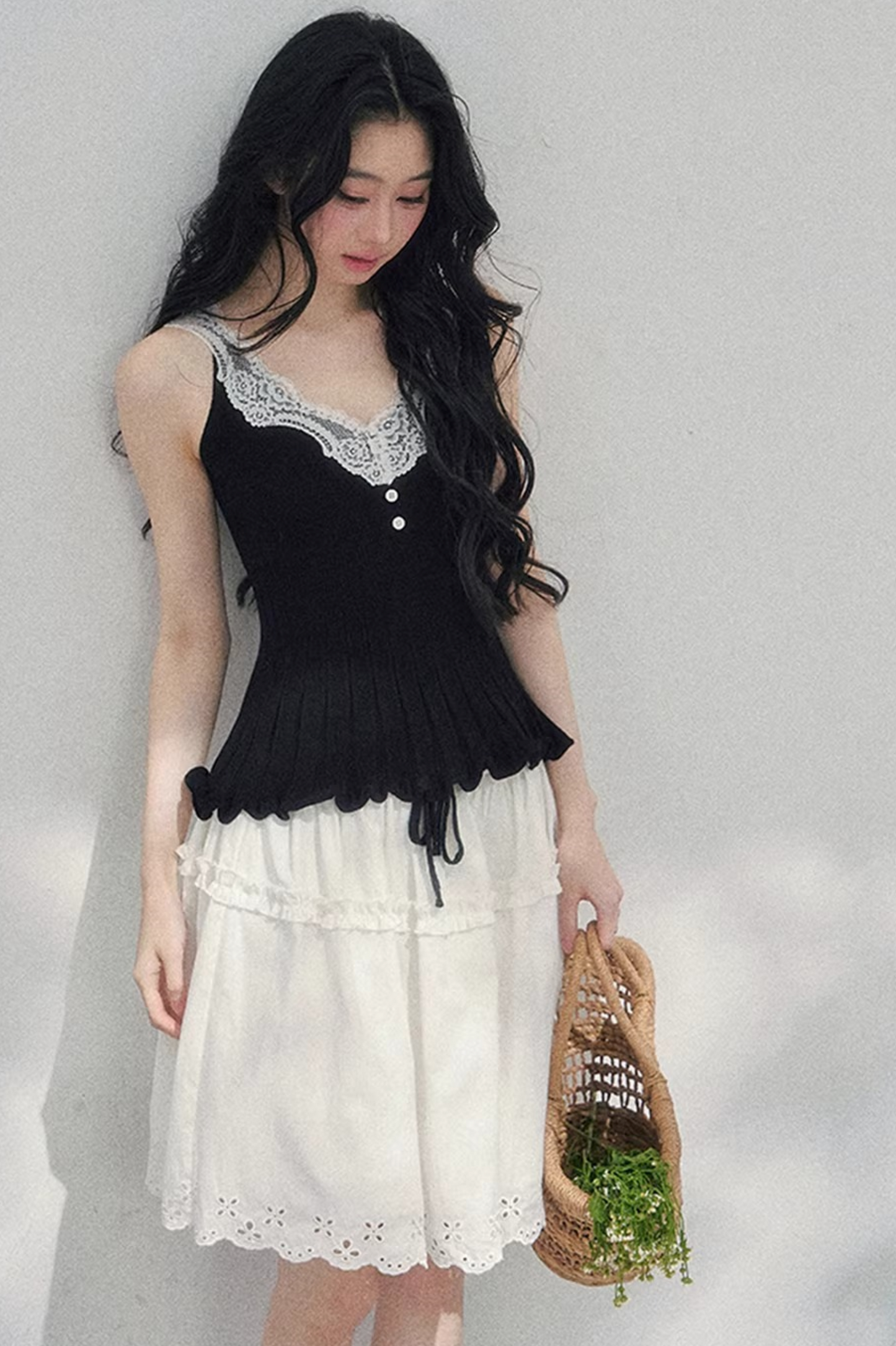 Lace Trim Camisole Cardigan Set-Up