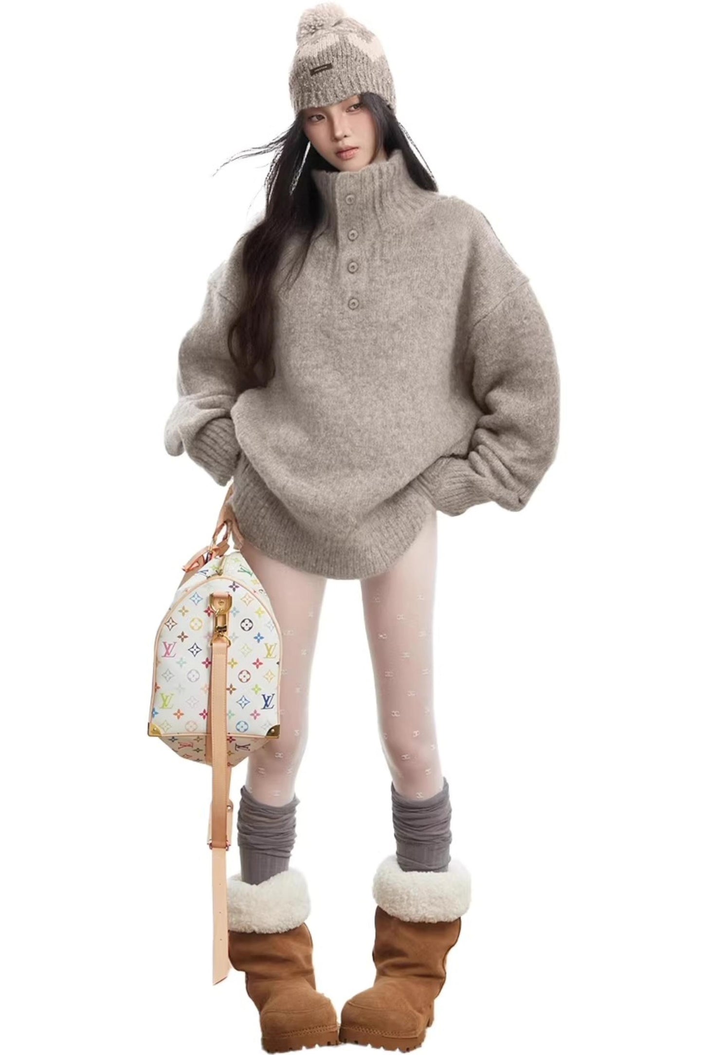 Korean Button-Up Turtleneck Sweater