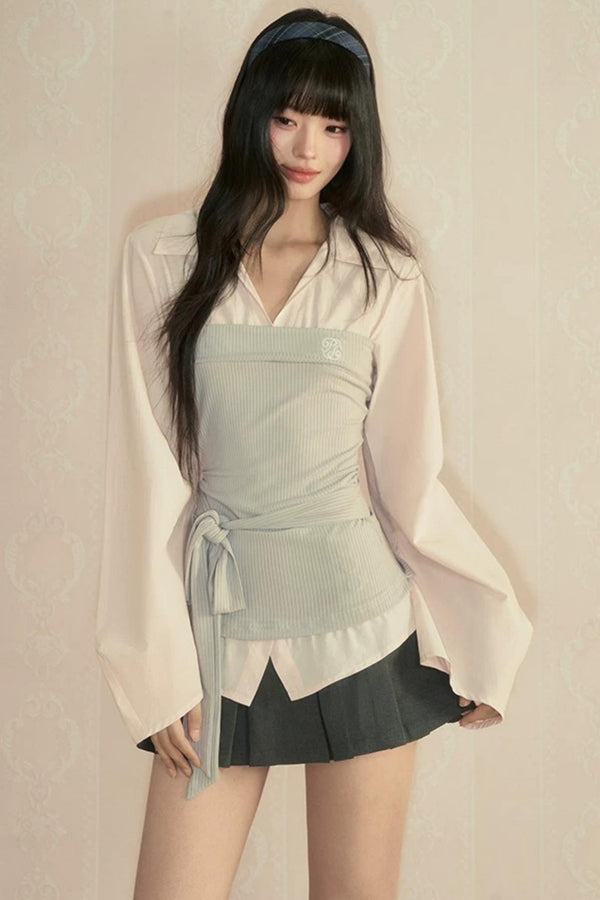 Color-Block Patchwork Blouse and Pants Set-Up