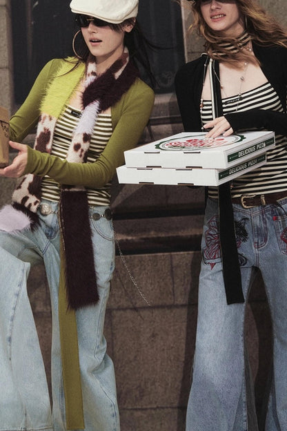 Fake Two Slimming Striped Knit Top