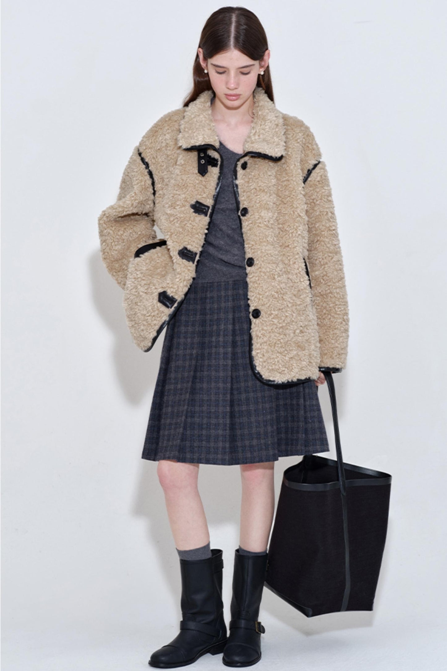 Furry Bear Color-Blocked Coat