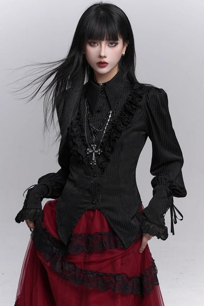 Gothic Black Long-Sleeved Top