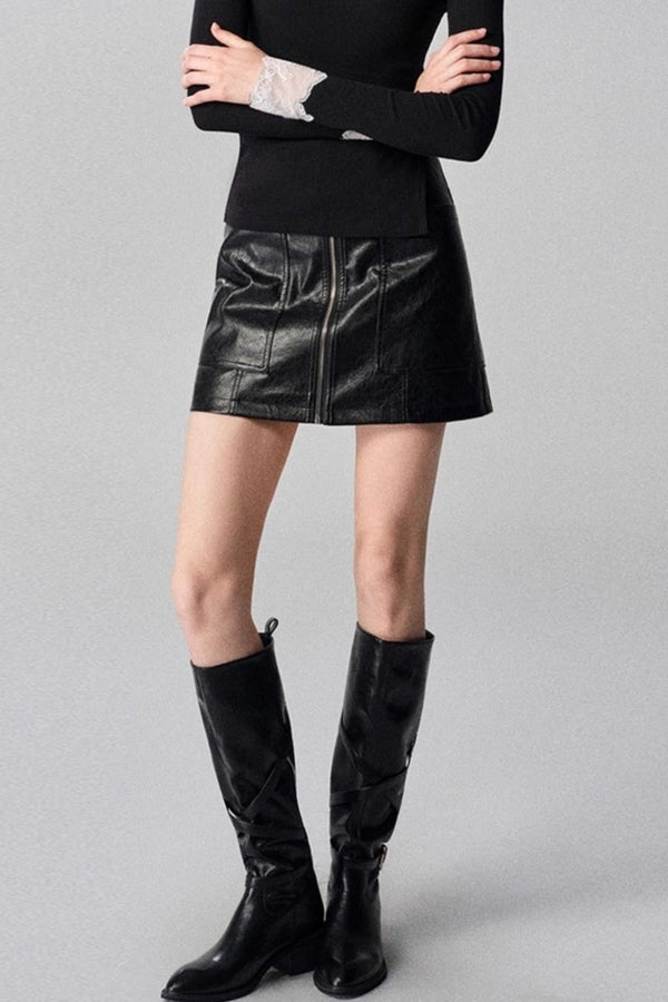 Autumn and Winter High-Waisted Leather Skirt