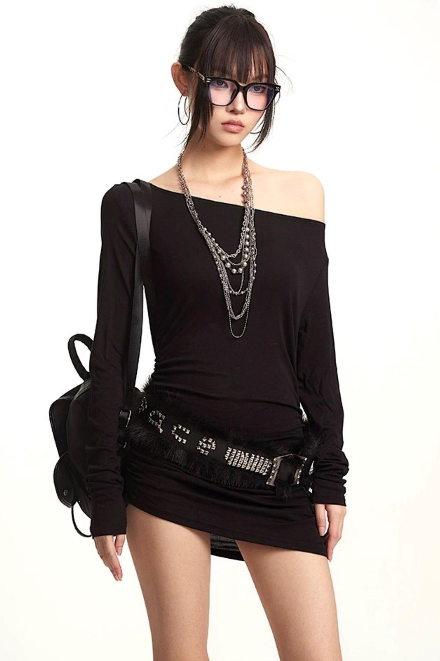 Slanted Shoulder Long Sleeve T-Shirt