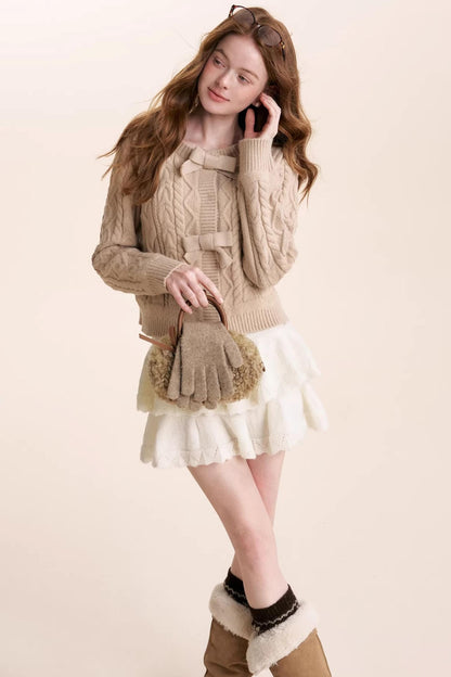Winter Bow Knit Cardigan