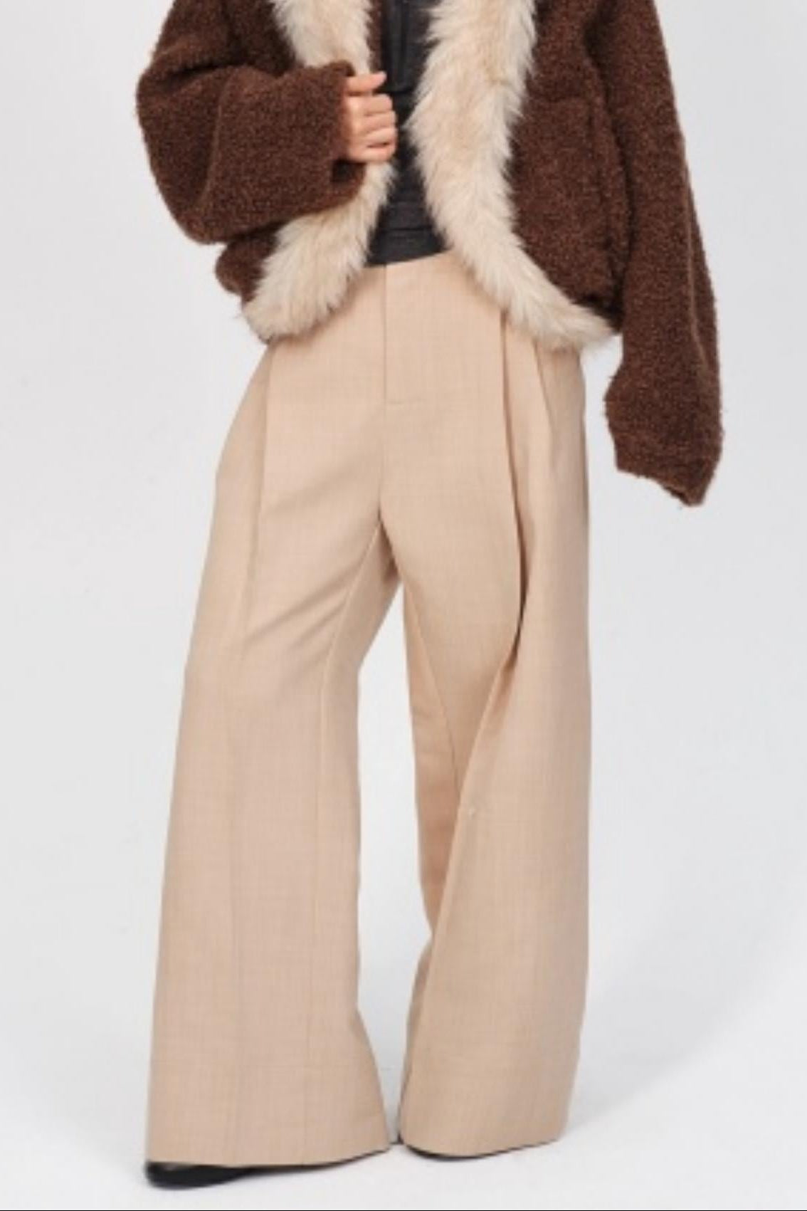 Pleated Low Rise Wide-Leg Pants