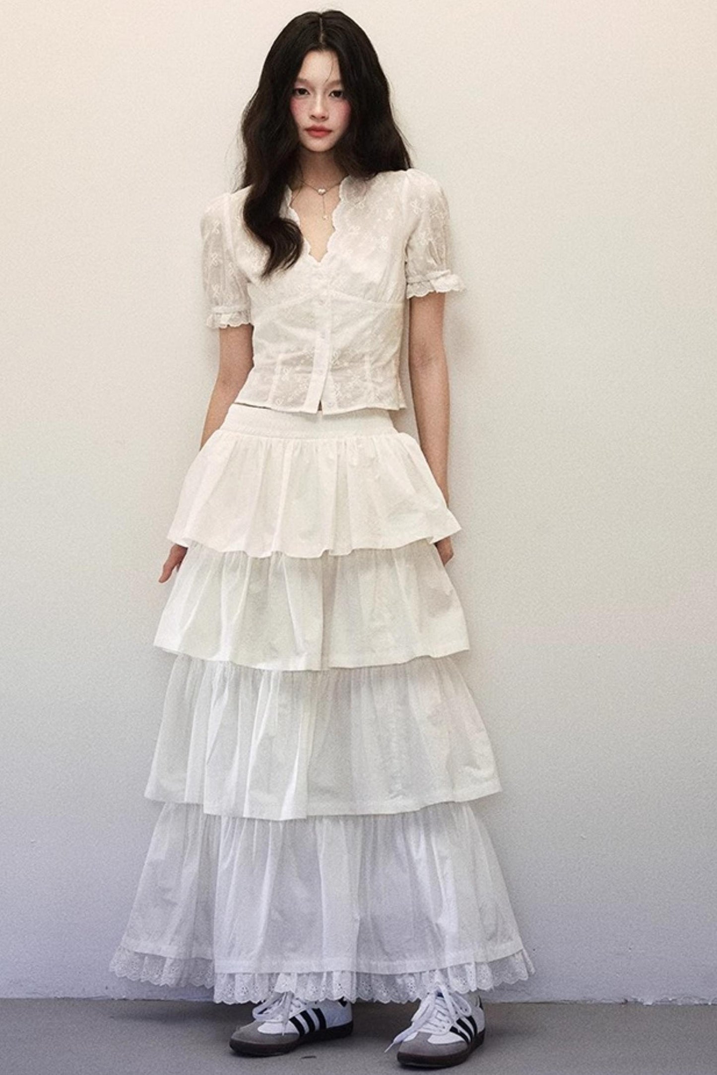 White Tiered Shirt Skirt Set-Up
