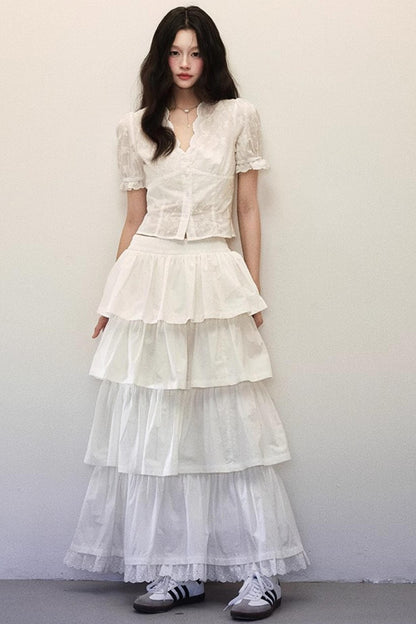 White Tiered Shirt Skirt Set-Up