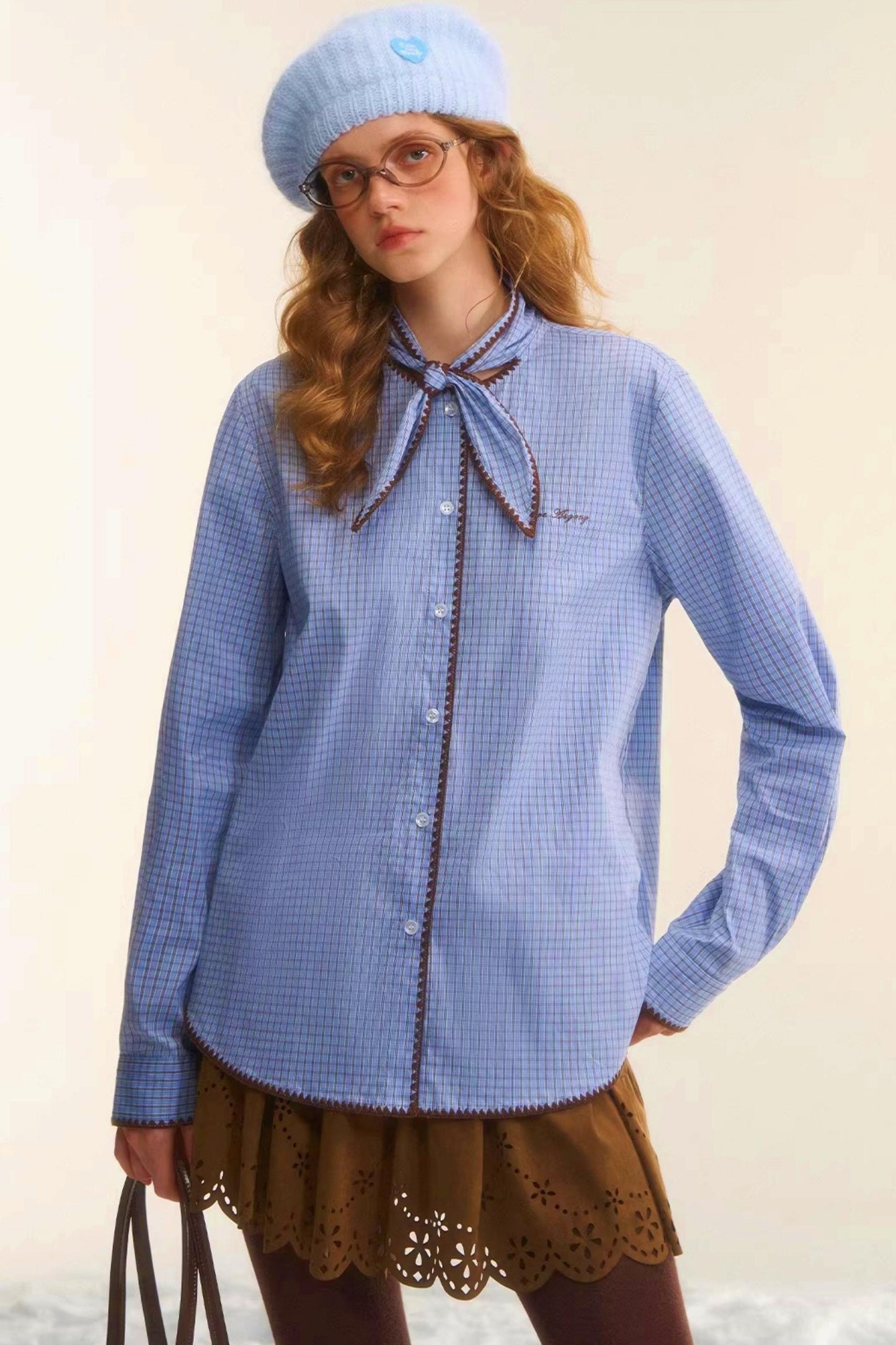 Retro Plaid Embroidery Shirt