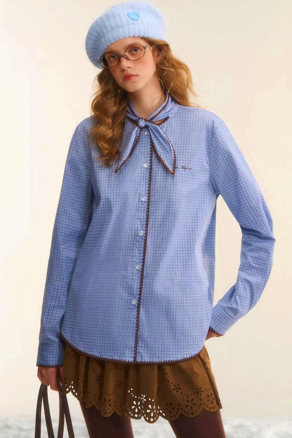 Retro Plaid Embroidery Shirt