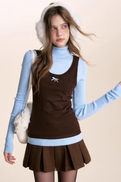 Fake Two-Piece Wool Blend Knit Vest