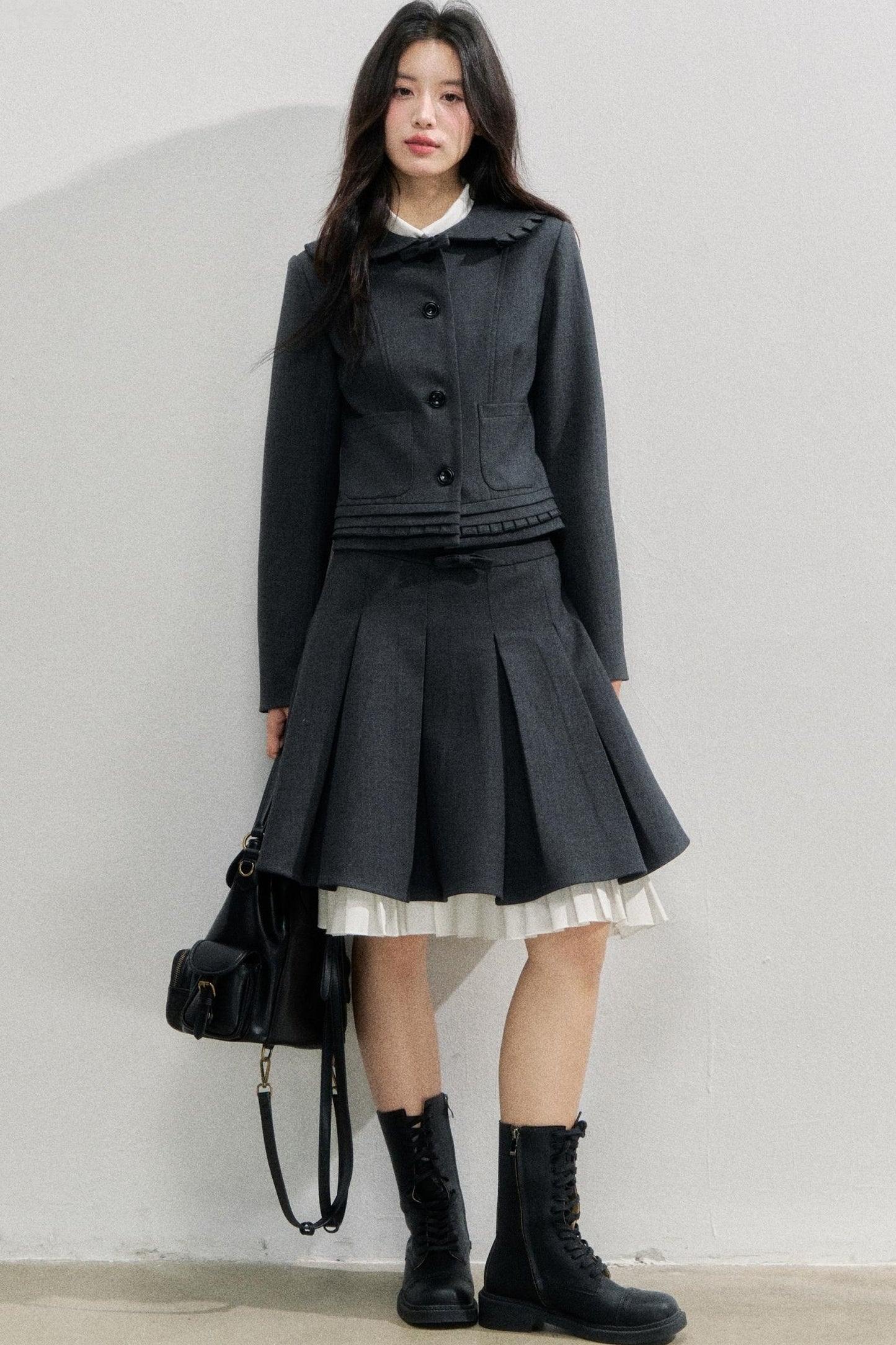Lead Grey Preppy Blazer Skirt Set-Up