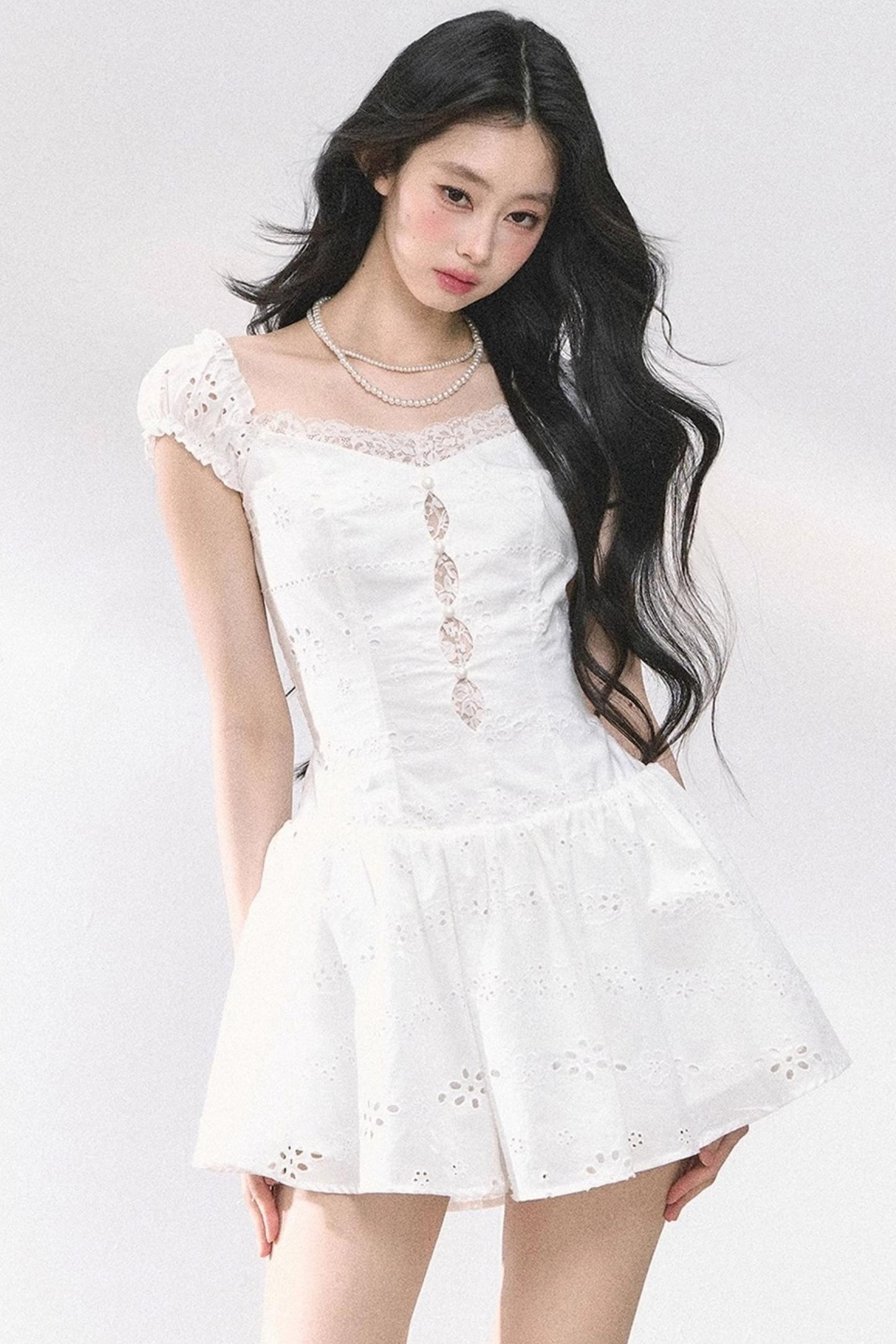 White Slimming French Lace Dress