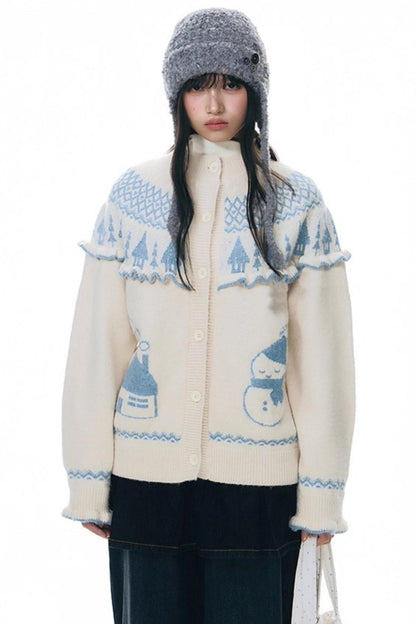 Jacquard-Winterpullover-Set-up mit Schneeansicht