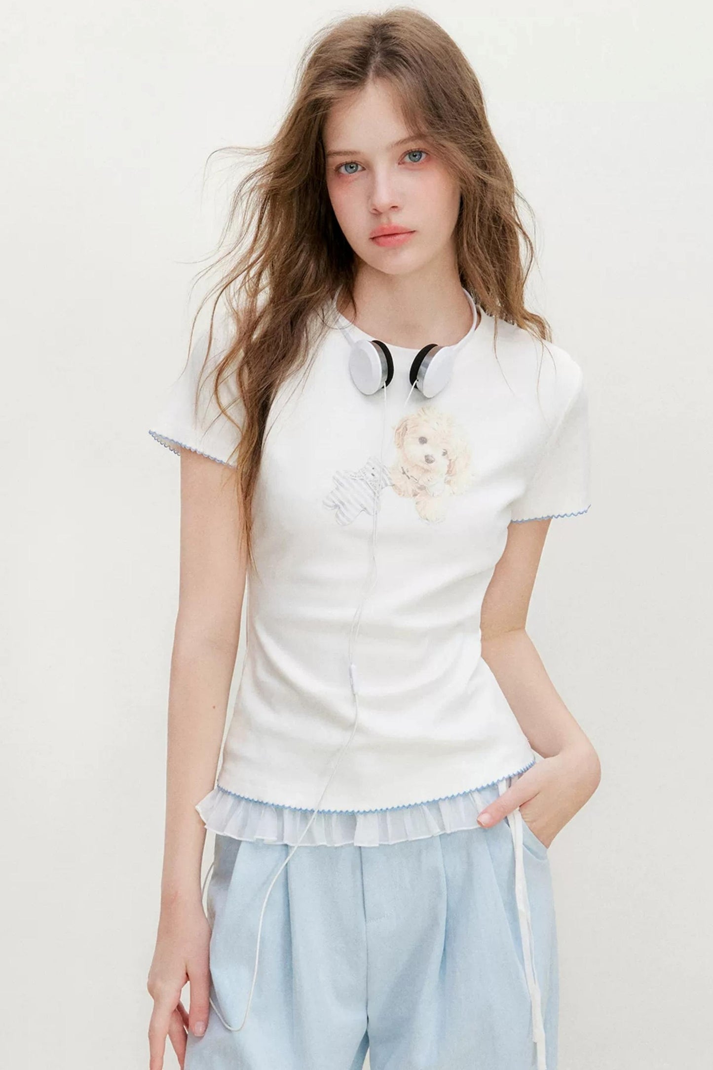 Puppy Print Color-Block Blouse