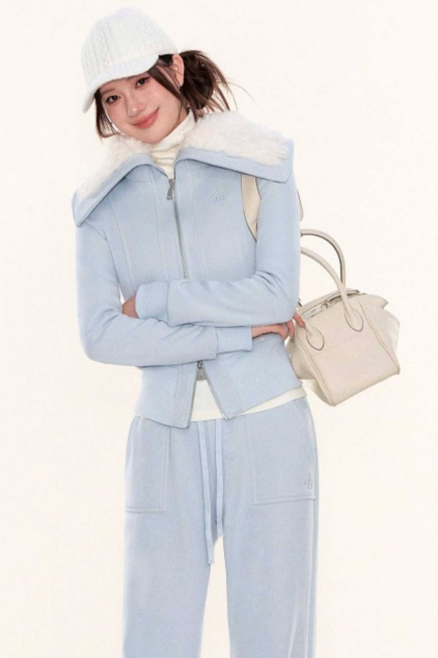 Lapel Fleece Slim Sweatshirt Jacket Set-Up