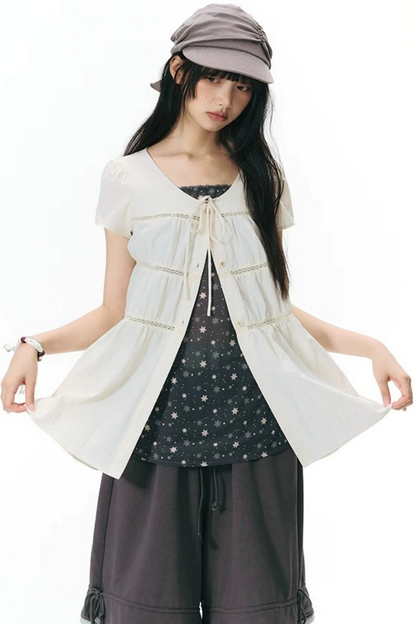 Star Print Layered-Look Short-Sleeve Shirt