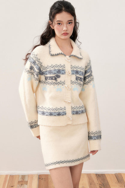 Fair Island Horn Button Knit Cardigan Set-Up