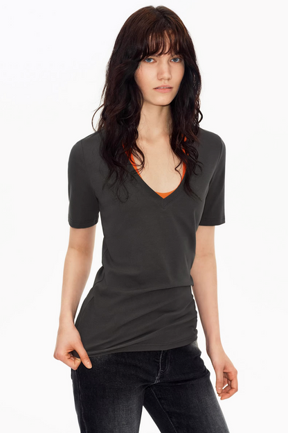 깊은 V넥 슬림 탑