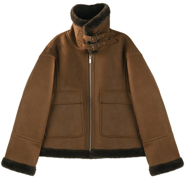 두꺼운 양모 라펠 재킷 