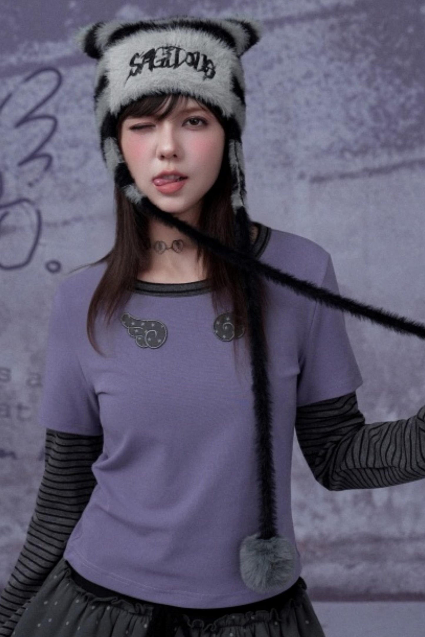 Striped Faux Mink Cat Ear Hat