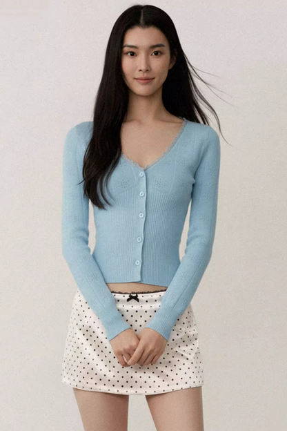 Blue Lace Trim Cardigan