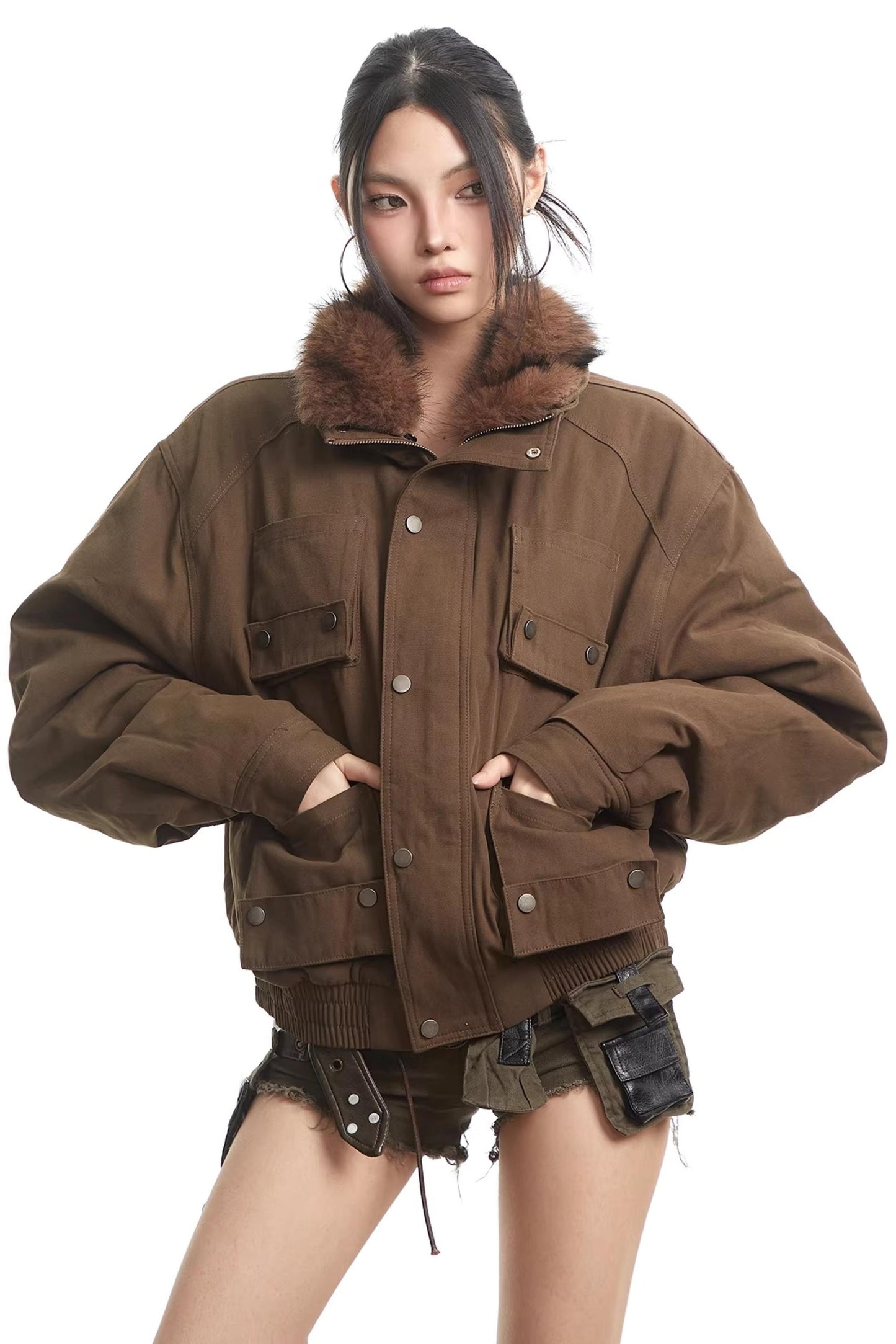 Dark Brown Fur Collar Jacket